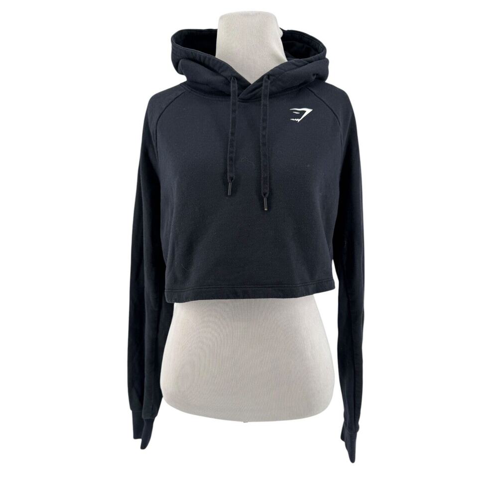 Gymshark Women's Black Cropped Long Sleeve Hoodie Sweatshirt Size Small
